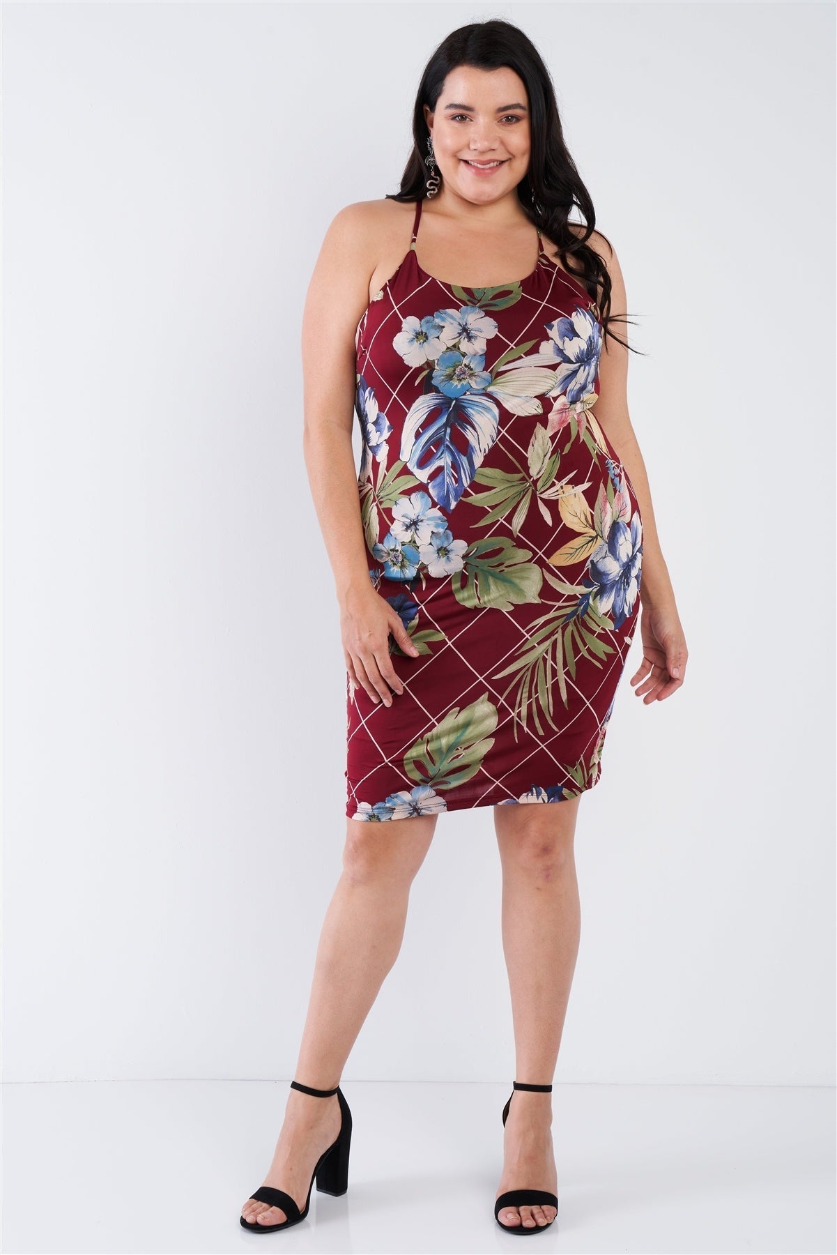 Plus Size Criss-cross Open Back Mini Floral Print Dress Look Up Deals