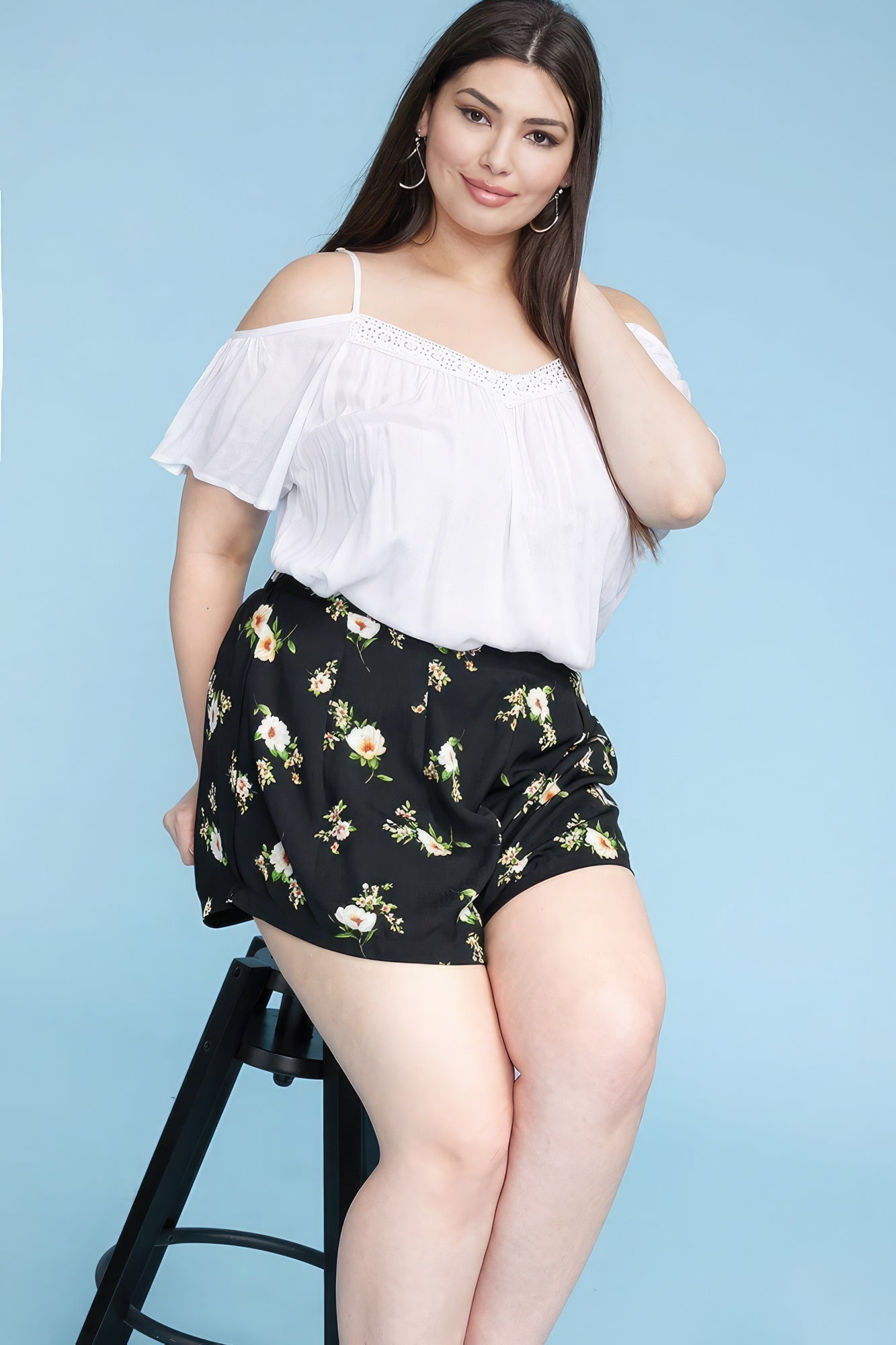 Plus Size Curvy, Floral Print Flowy Shorts Look Up Deals