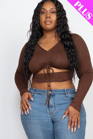 Plus Size Drawstring Ruched Cutout Crop Top Look Up Deals