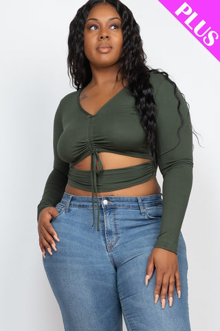 Plus Size Drawstring Ruched Cutout Crop Top Look Up Deals