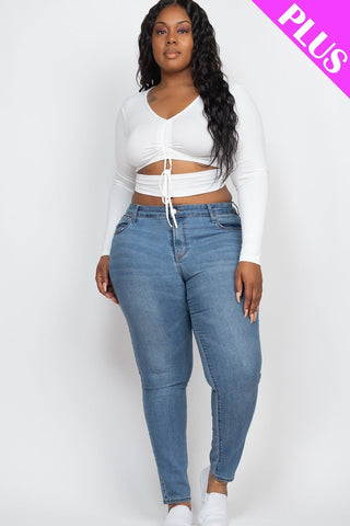 Plus Size Drawstring Ruched Cutout Crop Top Look Up Deals