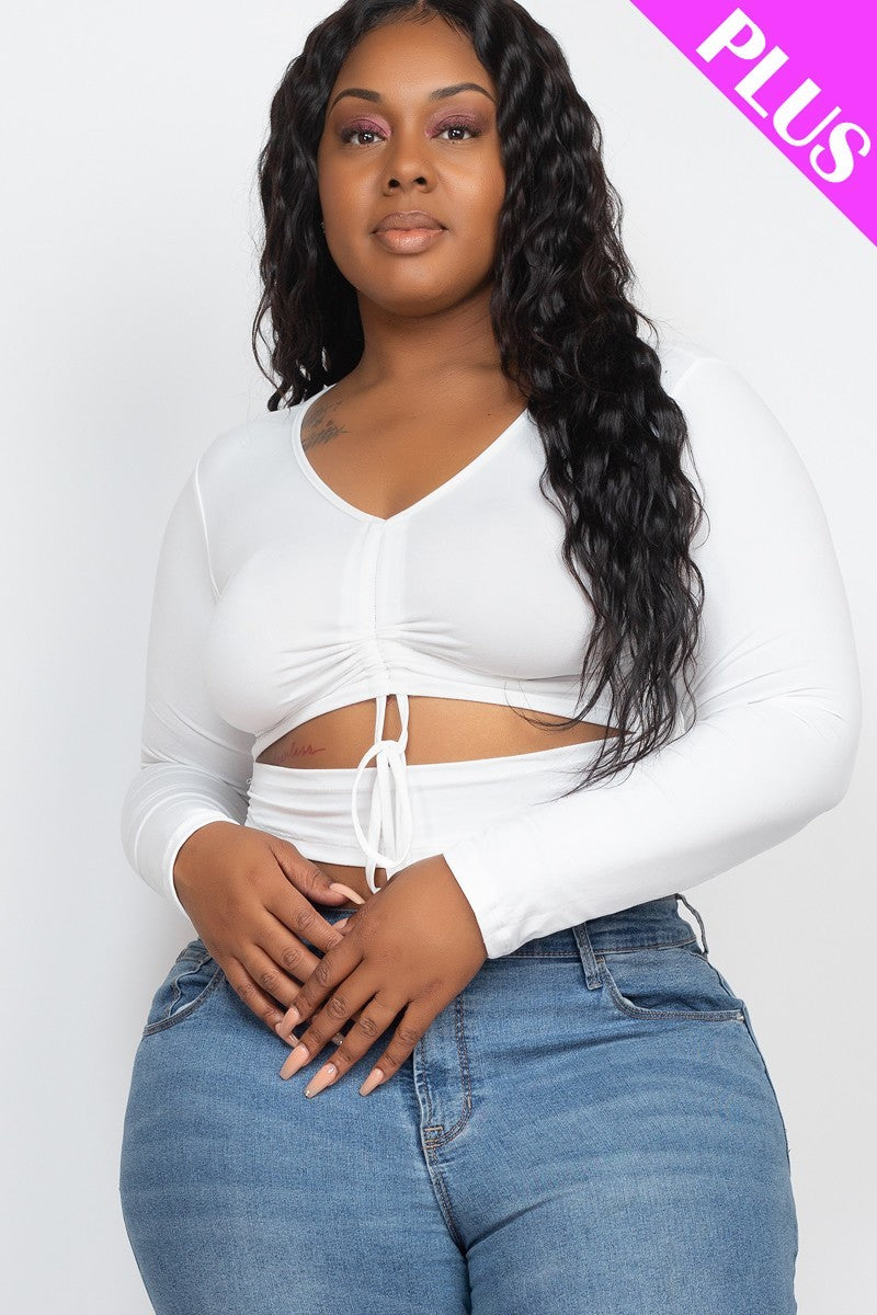 Plus Size Drawstring Ruched Cutout Crop Top Look Up Deals