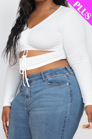 Plus Size Drawstring Ruched Cutout Crop Top Look Up Deals