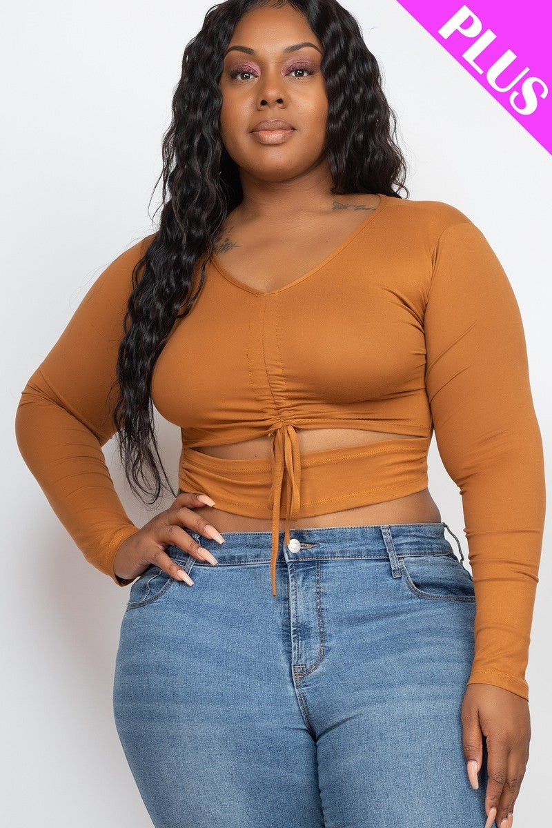 Plus Size Drawstring Ruched Cutout Crop Top Look Up Deals