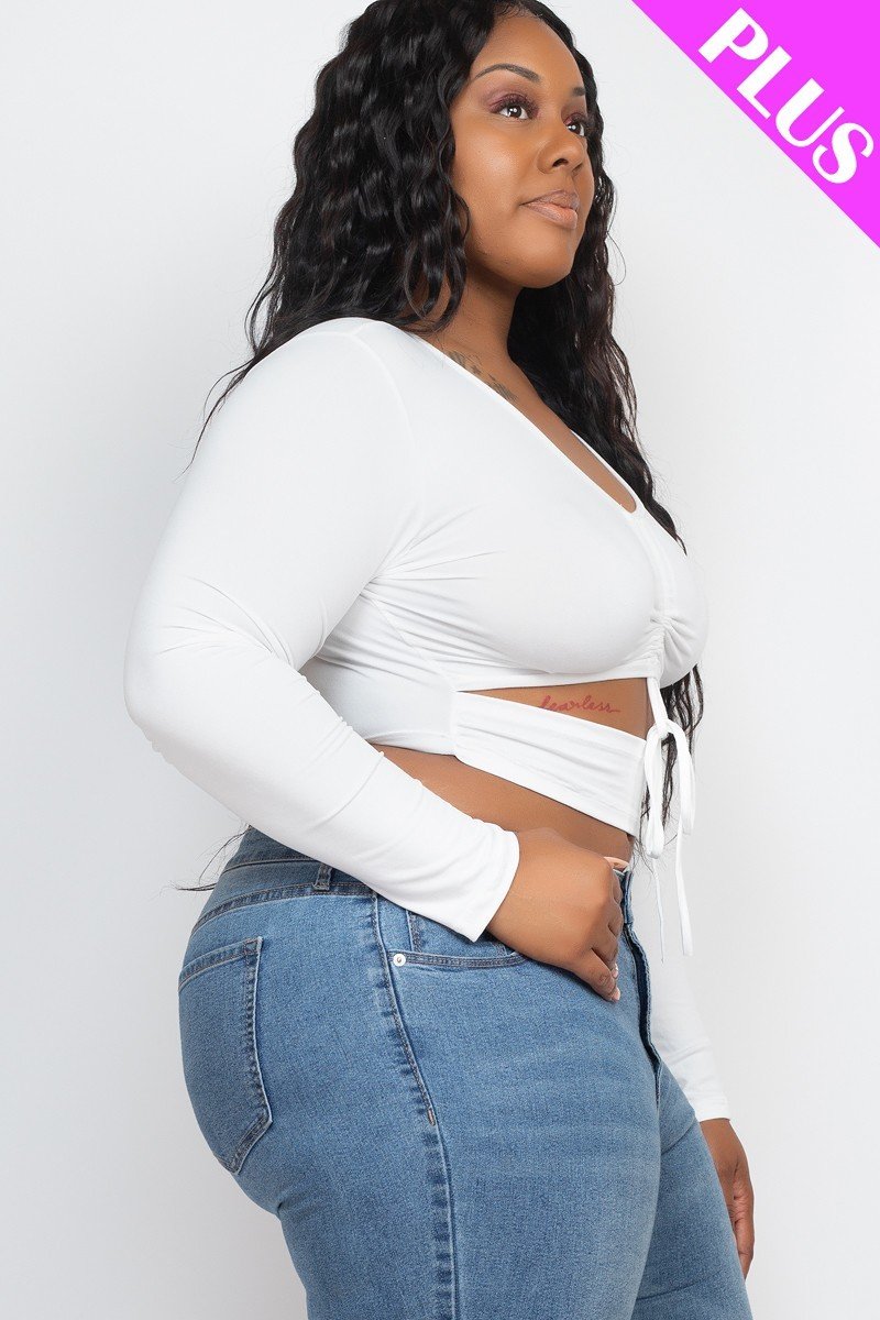 Plus Size Drawstring Ruched Cutout Crop Top Look Up Deals