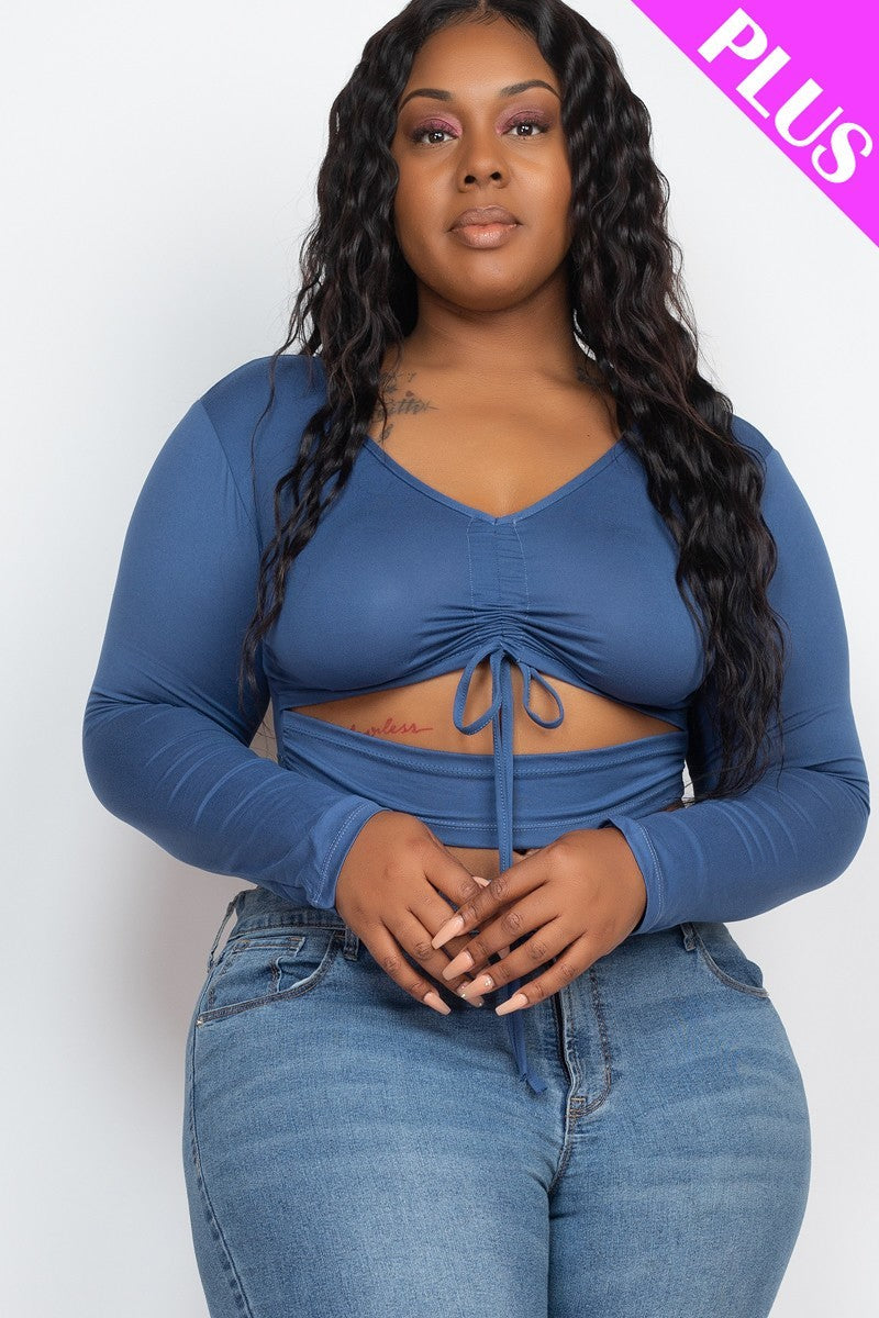 Plus Size Drawstring Ruched Cutout Crop Top Look Up Deals