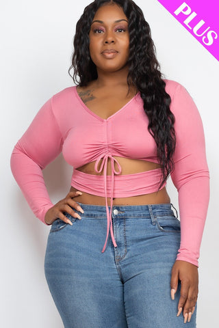 Plus Size Drawstring Ruched Cutout Crop Top Look Up Deals