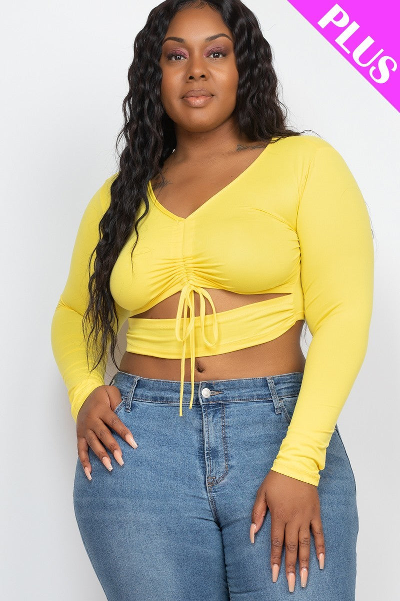 Plus Size Drawstring Ruched Cutout Crop Top Look Up Deals