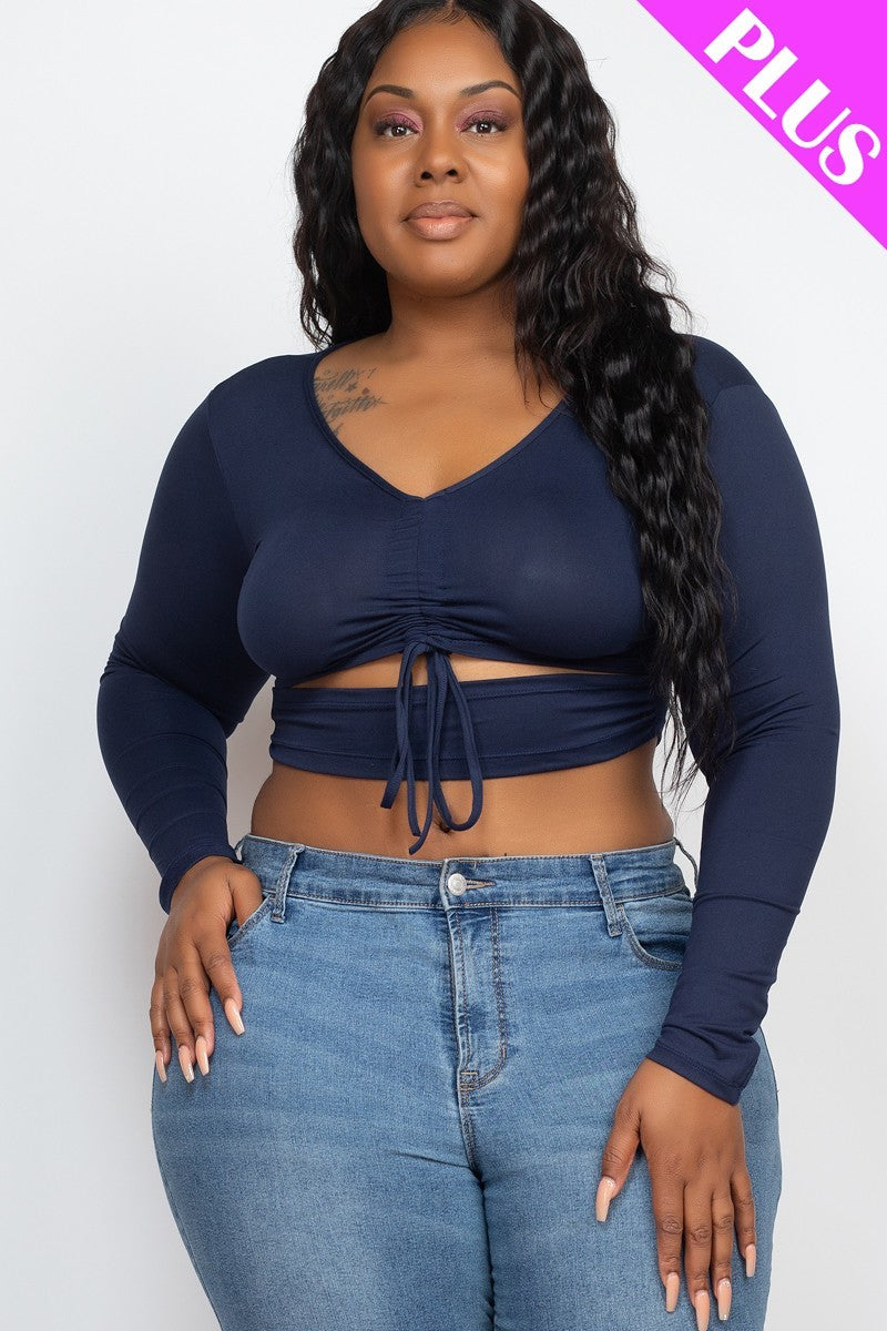 Plus Size Drawstring Ruched Cutout Crop Top Look Up Deals