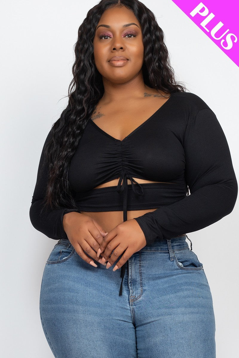 Plus Size Drawstring Ruched Cutout Crop Top Look Up Deals