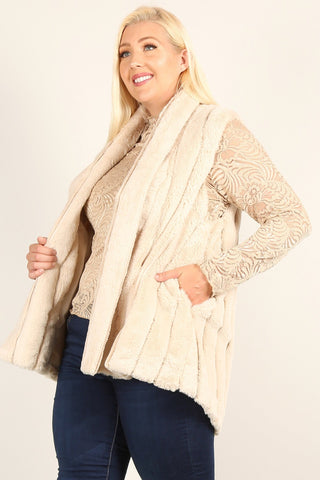 Plus Size Faux Fur Vest Jacket With Open Front, Hi-lo Hem, And Pockets Look Up Deals