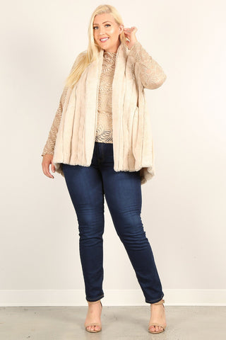 Plus Size Faux Fur Vest Jacket With Open Front, Hi-lo Hem, And Pockets Look Up Deals