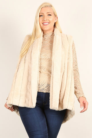 Plus Size Faux Fur Vest Jacket With Open Front, Hi-lo Hem, And Pockets Look Up Deals