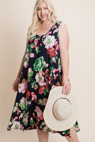 Plus Size Floral Bulgari Printed Tank Midi Dress With Asymmetrical Hem Look Up Deals