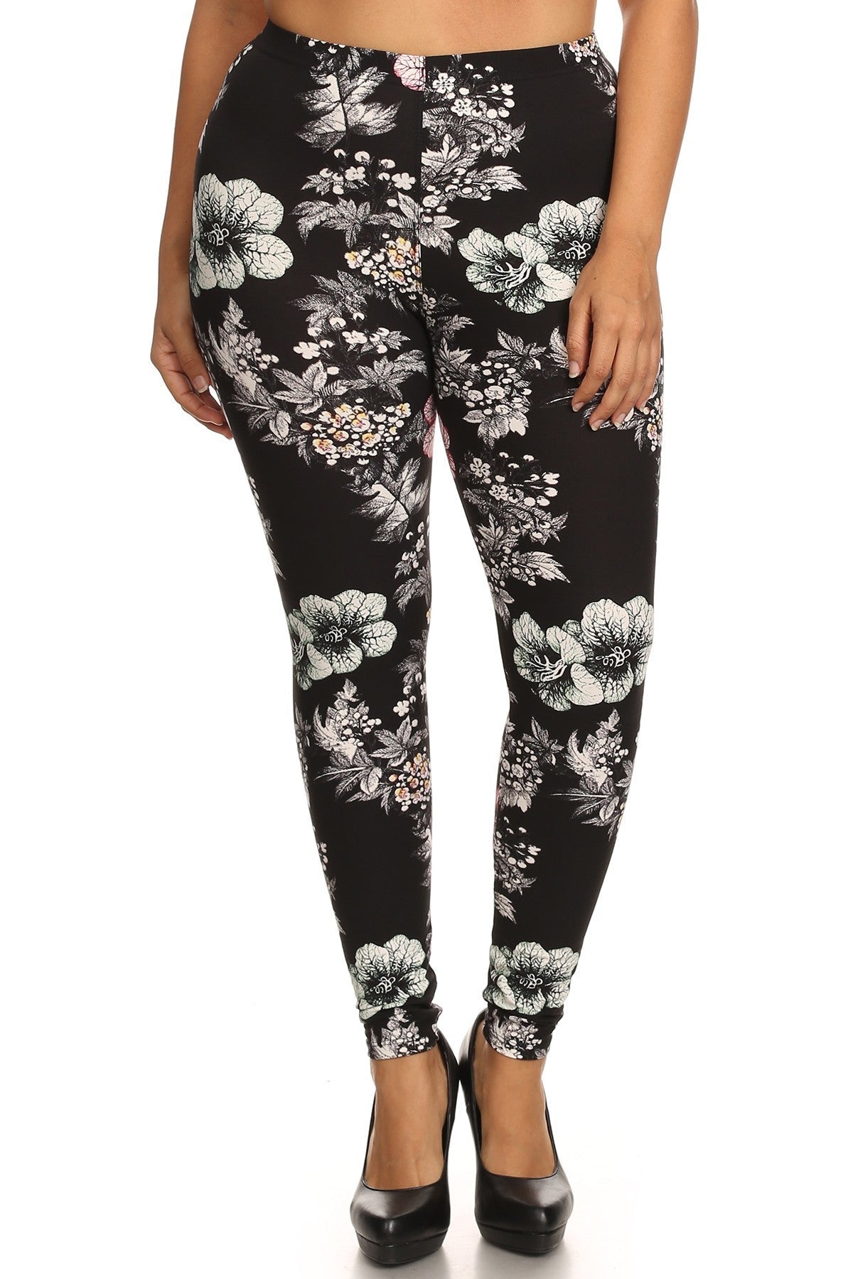 Plus Size Floral Graphic Printed Jersey Knit Legging With Elastic Waistband Detail Look Up Deals