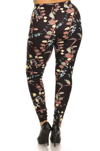 Plus Size Floral Print, Full Length Leggings In A Slim Fitting Style With A Banded High Waist Look Up Deals