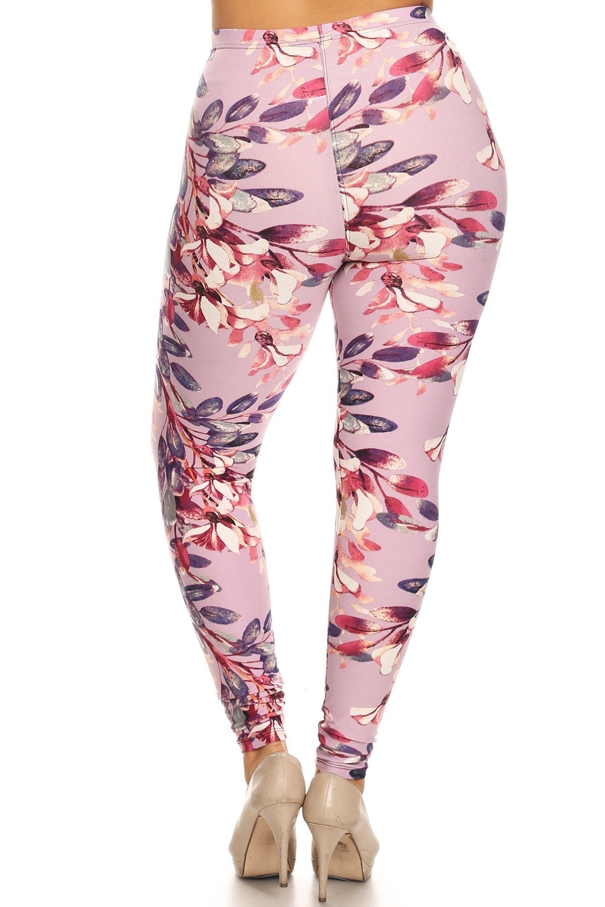 Plus Size Floral Print, Full Length Leggings In A Slim Fitting Style With A Banded High Waist Look Up Deals