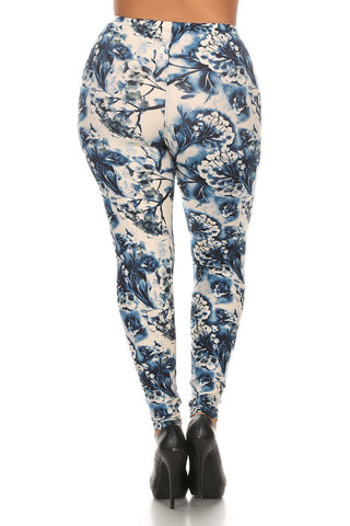 Plus Size Floral Print, Full Length Leggings In A Slim Fitting Style With A Banded High Waist Look Up Deals