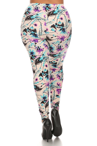 Plus Size Floral Print, Full Length Leggings In A Slim Fitting Style With A Banded High Waist Look Up Deals