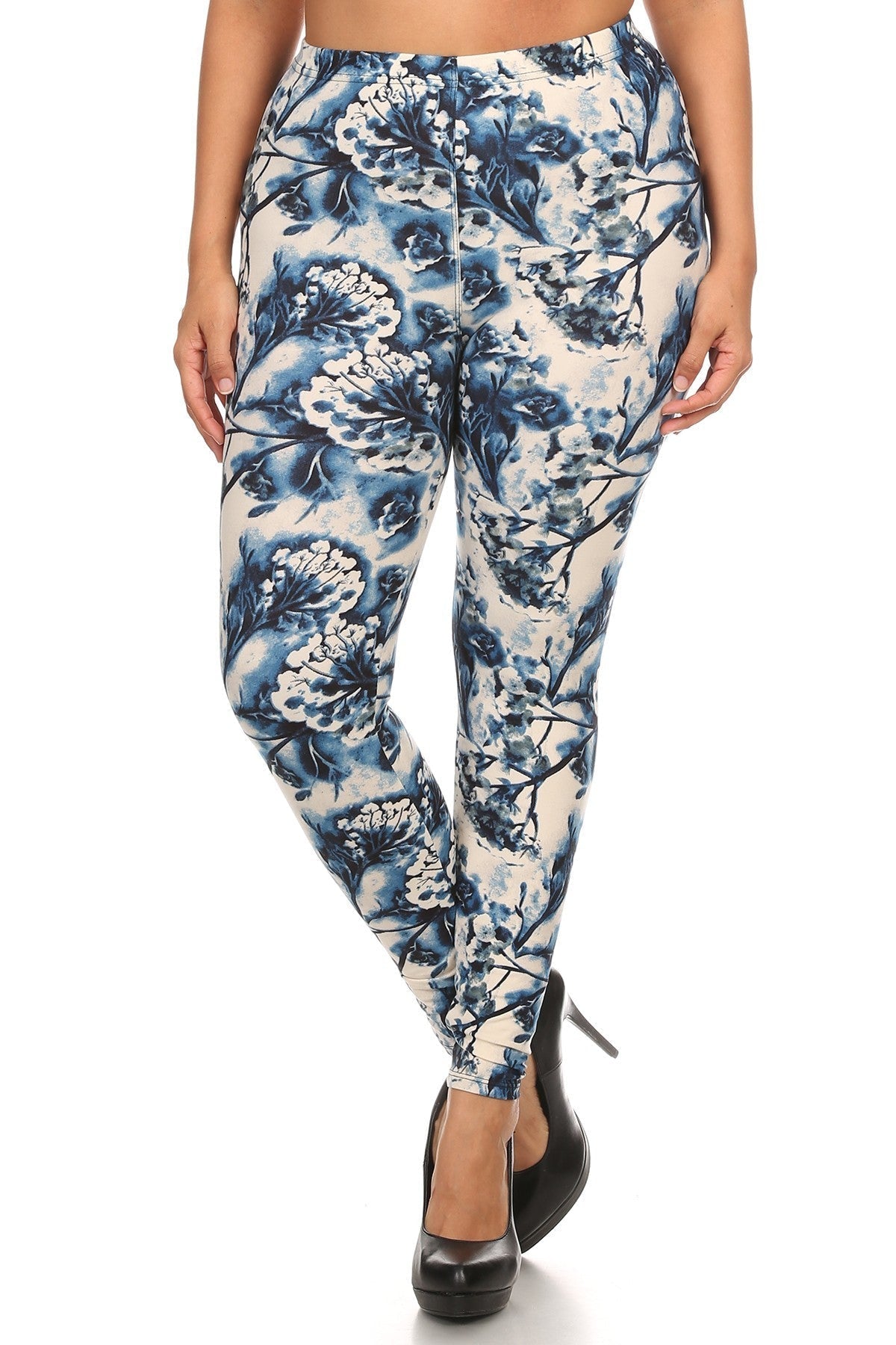 Plus Size Floral Print, Full Length Leggings In A Slim Fitting Style With A Banded High Waist Look Up Deals