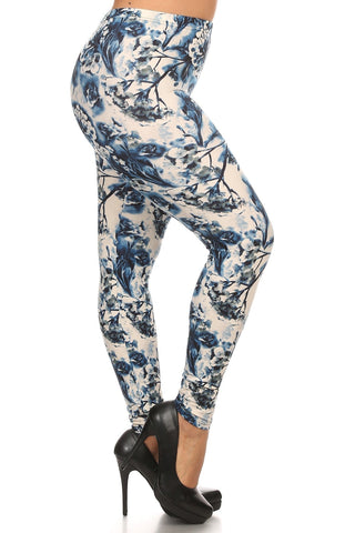 Plus Size Floral Print, Full Length Leggings In A Slim Fitting Style With A Banded High Waist Look Up Deals