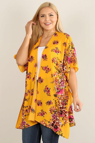 Plus Size Floral Print Kimono Look Up Deals