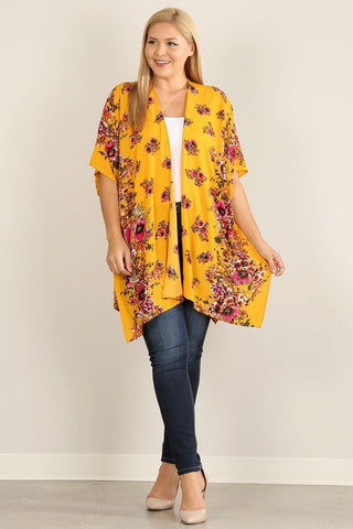 Plus Size Floral Print Kimono Look Up Deals