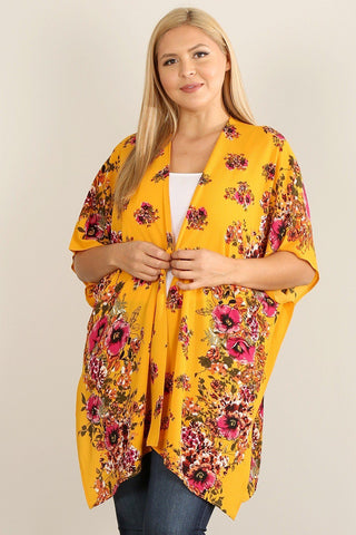 Plus Size Floral Print Kimono Look Up Deals