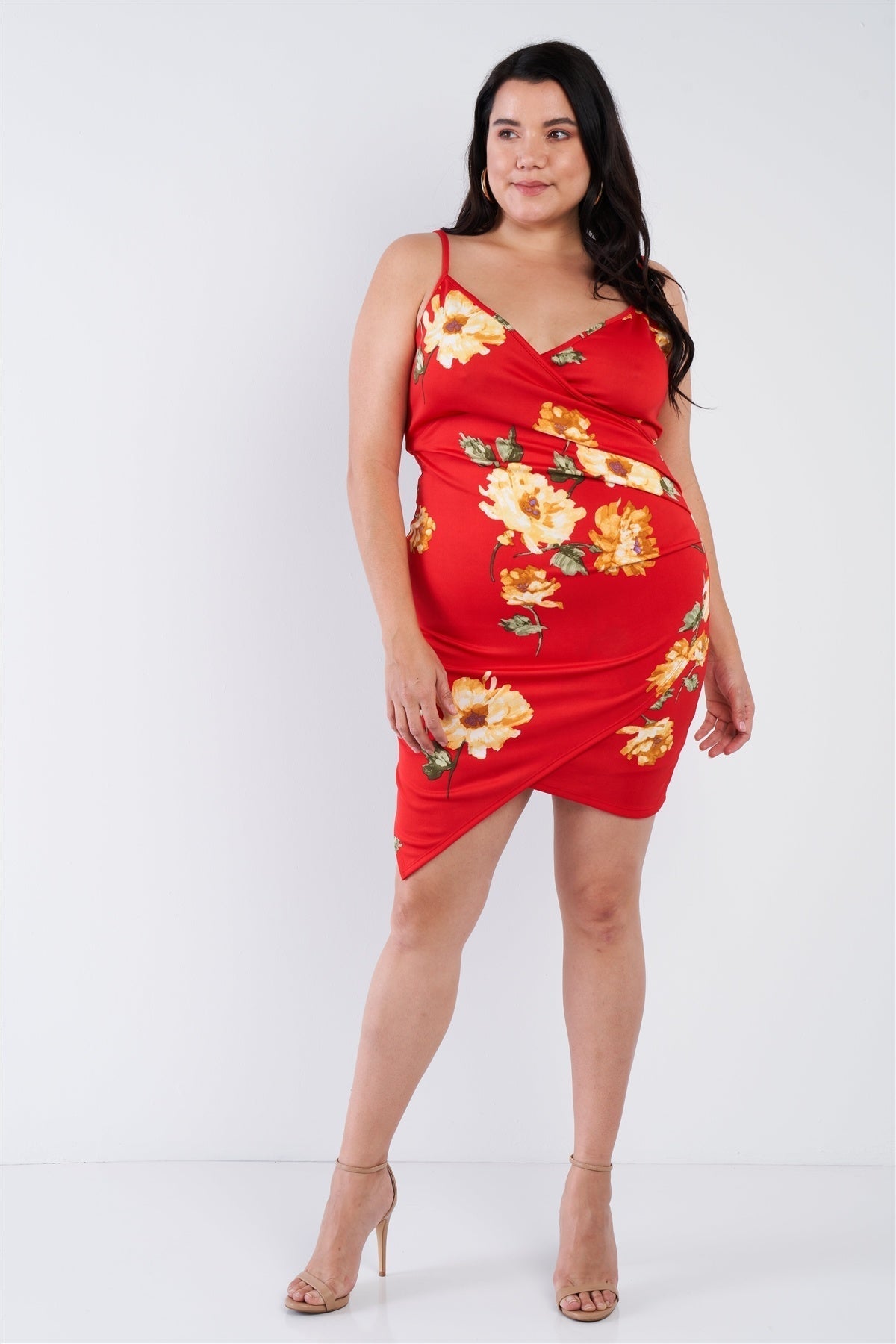 Plus Size Floral Print V-neck Cinched Size Chic Mini Dress Look Up Deals