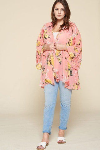 Plus Size Floral Printed Oversize Flowy And Airy Kimono With Dramatic Bell Sleeves Look Up Deals