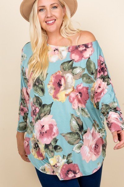 Plus Size Floral Printed Venezia One Shoulder Fashion Top Look Up Deals