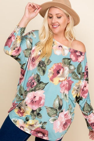 Plus Size Floral Printed Venezia One Shoulder Fashion Top Look Up Deals