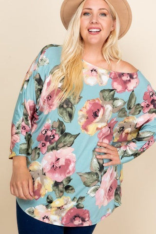 Plus Size Floral Printed Venezia One Shoulder Fashion Top Look Up Deals