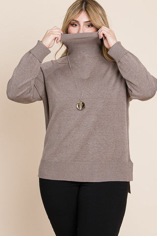 Plus Size High Quality Buttery Soft Solid Knit Turtleneck Two Tone High Low Hem Sweater Look Up Deals