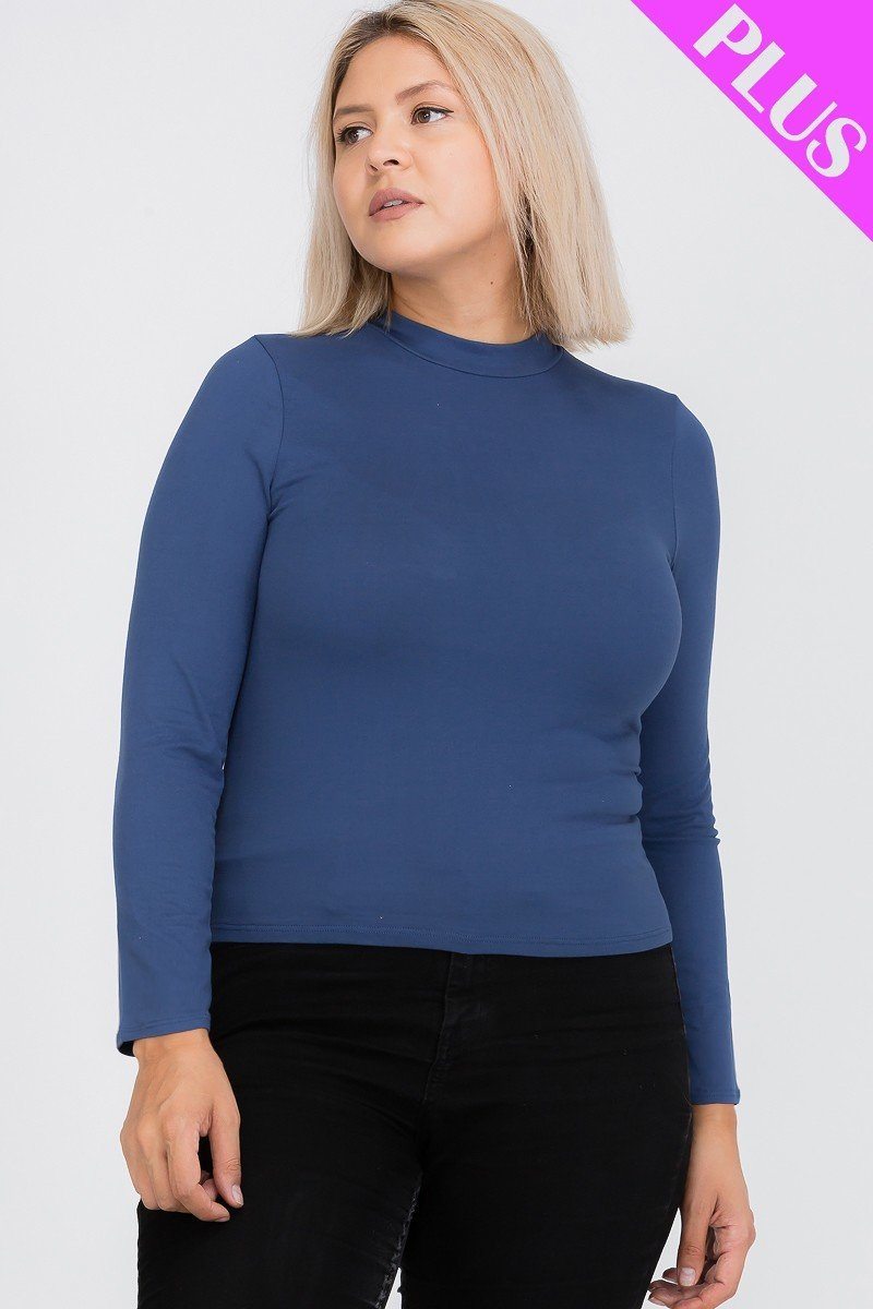 Plus Size Mock Neck Solid Top Look Up Deals