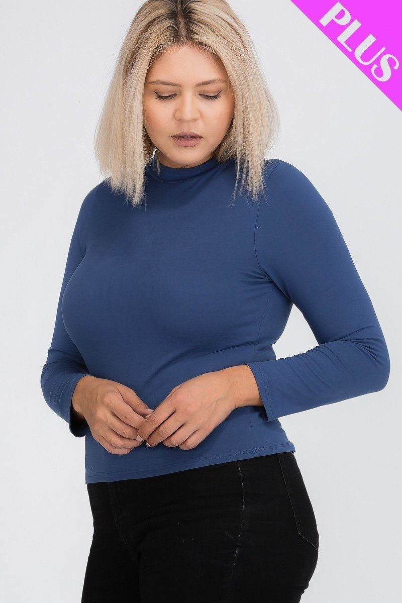 Plus Size Mock Neck Solid Top Look Up Deals