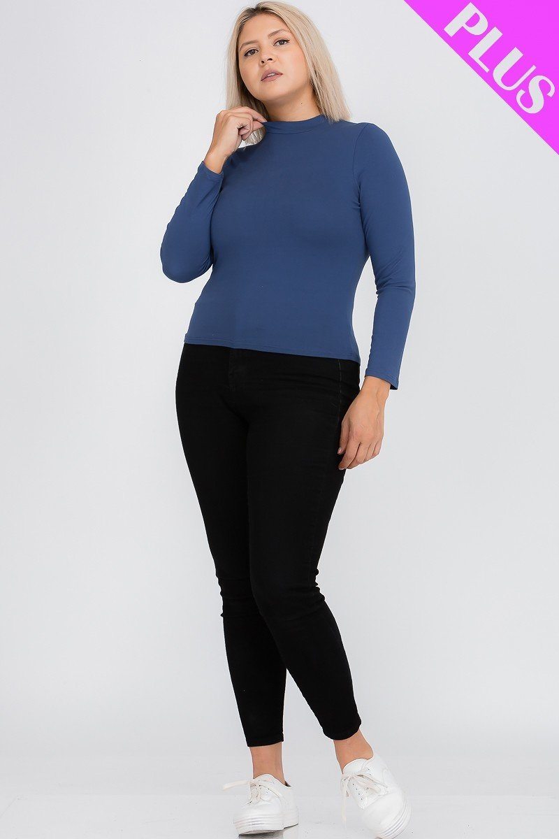 Plus Size Mock Neck Solid Top Look Up Deals