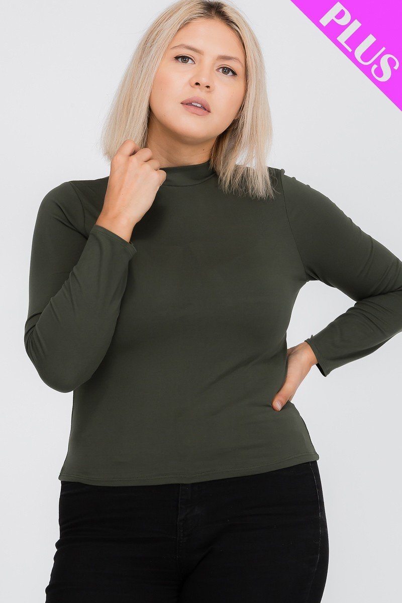 Plus Size Mock Neck Solid Top Look Up Deals