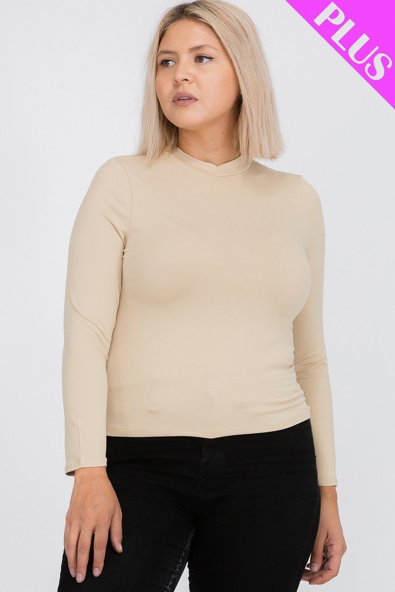 Plus Size Mock Neck Solid Top Look Up Deals