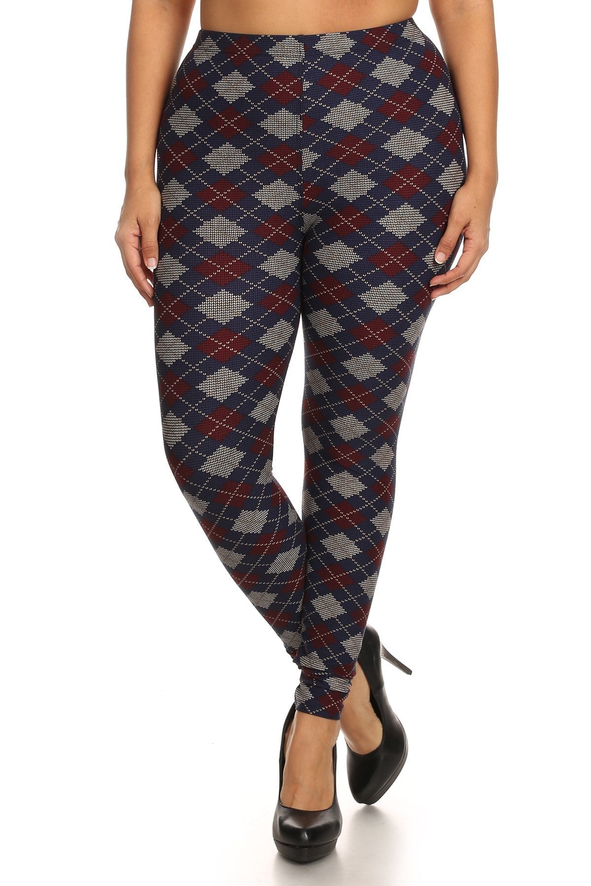 Plus Size Plaid Graphic Printed Knit Legging With Elastic Waist Detail Look Up Deals