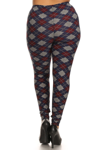 Plus Size Plaid Graphic Printed Knit Legging With Elastic Waist Detail Look Up Deals