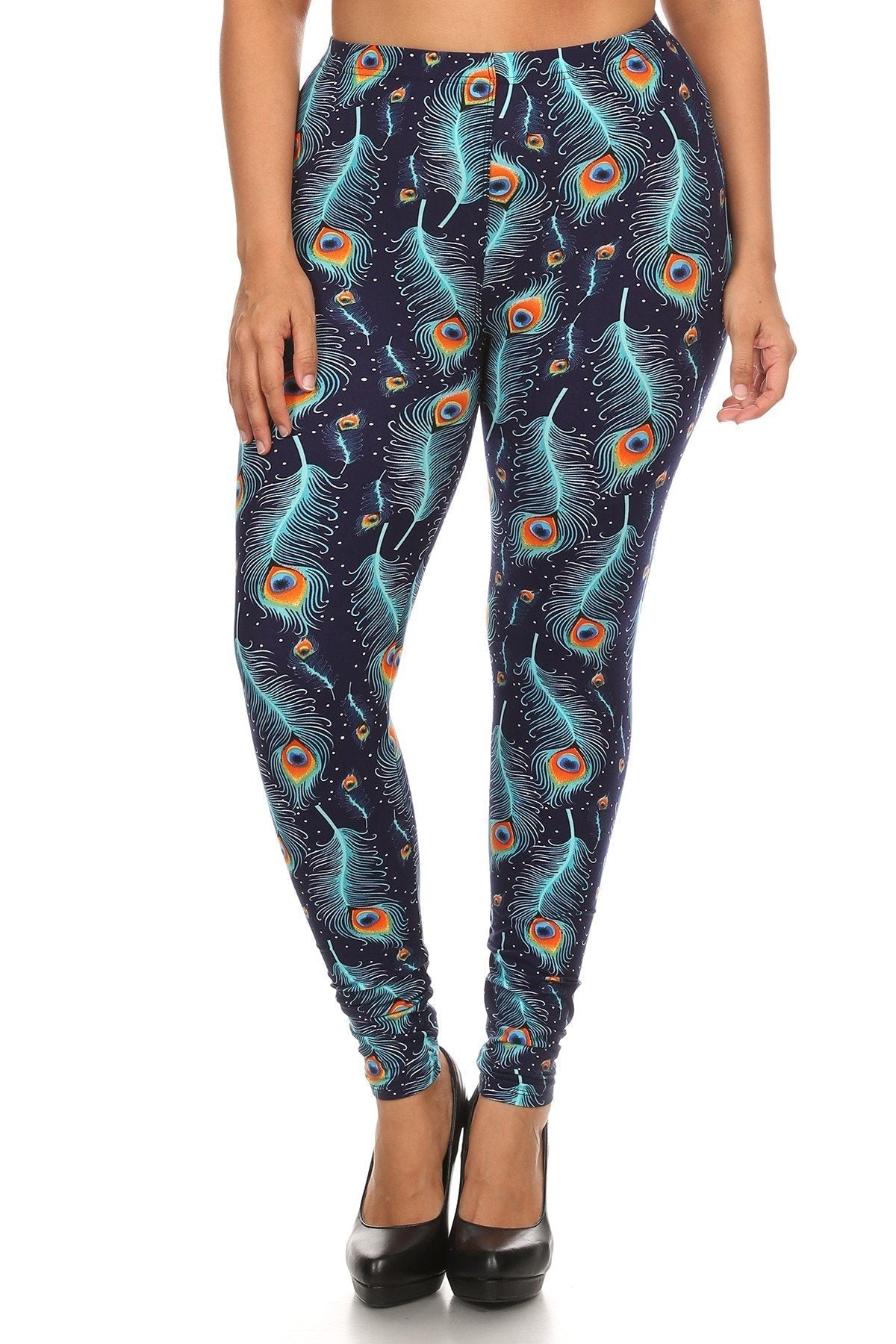 Plus Size Print, Full Length Leggings In A Slim Fitting Style With A Banded High Waist Look Up Deals