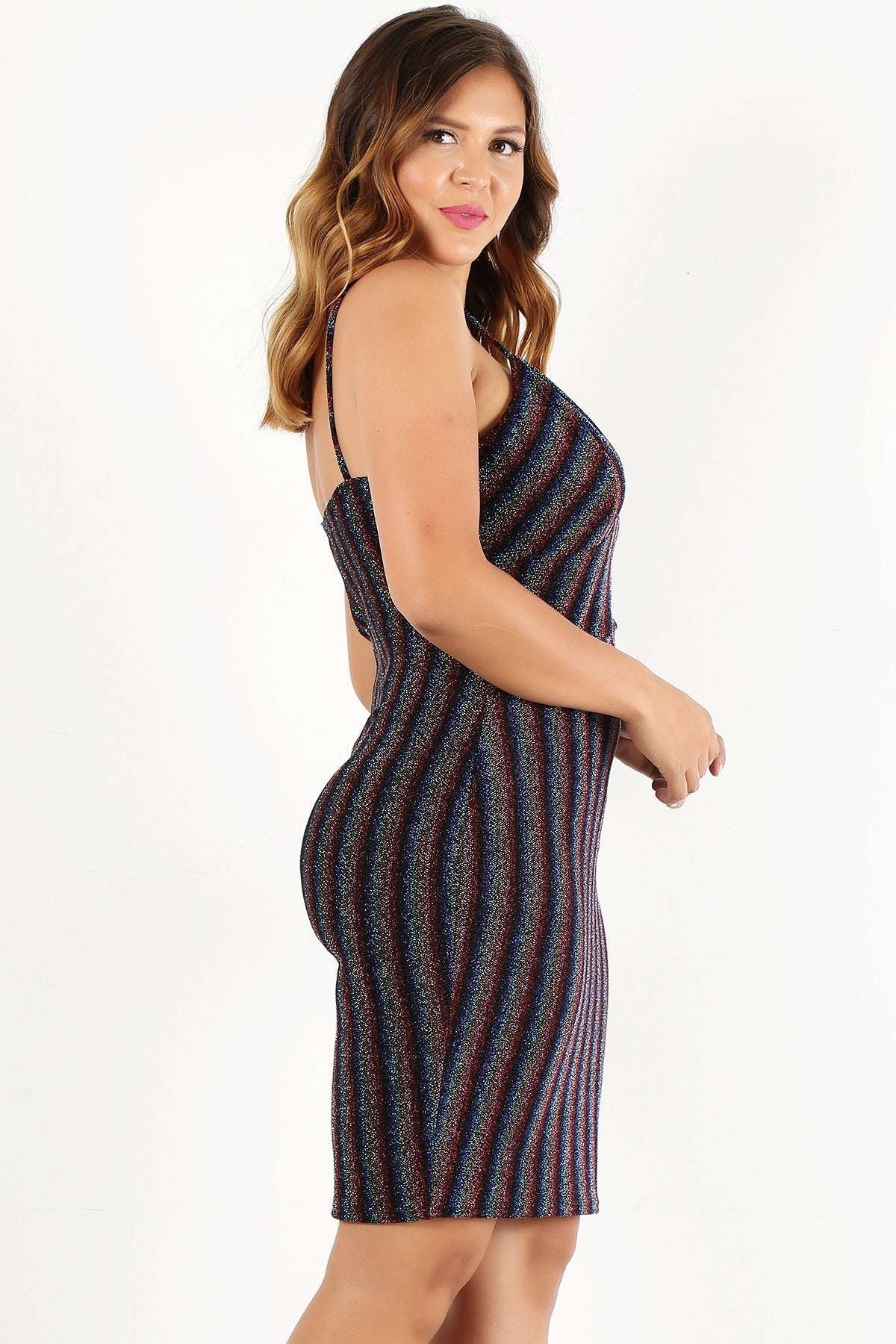 Plus Size Rainbow Striped Sleeveless Short Dress Look Up Deals