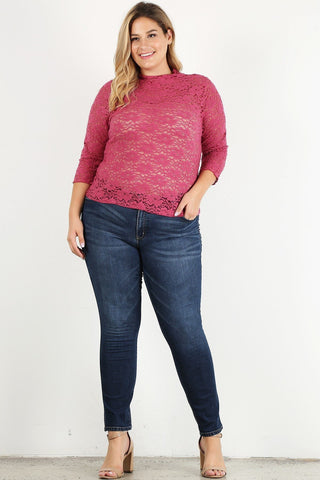 Plus Size Sheer Lace Fitted Top Look Up Deals