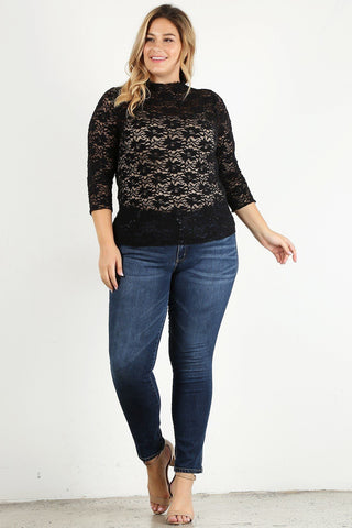 Plus Size Sheer Lace Fitted Top Look Up Deals