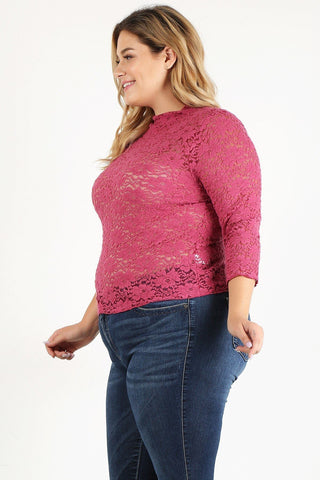 Plus Size Sheer Lace Fitted Top Look Up Deals