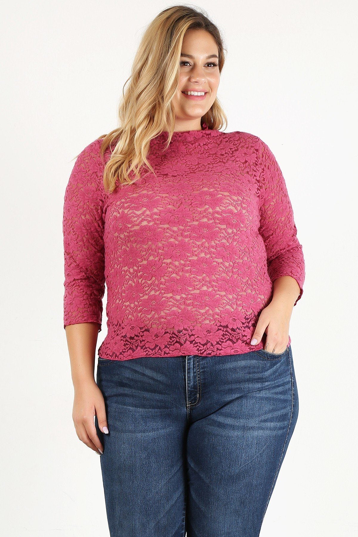 Plus Size Sheer Lace Fitted Top Look Up Deals