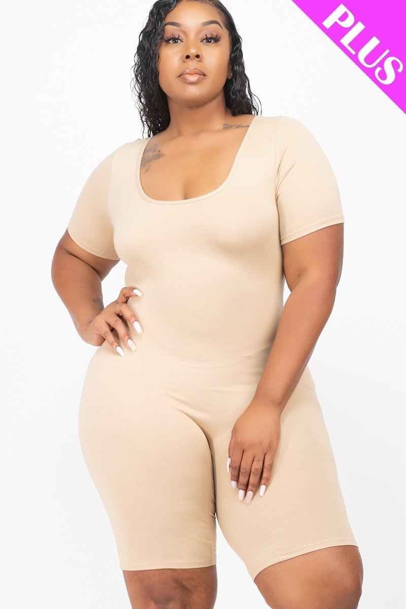 Plus Size Short Sleeve Bodycon Romper Look Up Deals