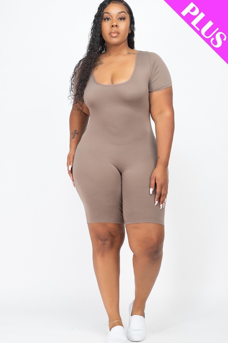 Plus Size Short Sleeve Bodycon Romper Look Up Deals