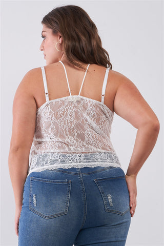 Plus Size Sleeveless Sheer Lace Halter Neck Detail Bustier Top Look Up Deals